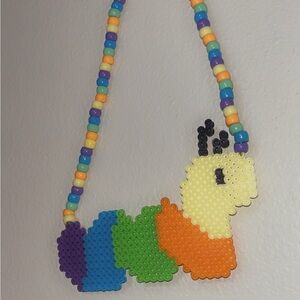 Caterpillar Perler/Kandi Necklace Beanie Babies “Inch” the Worm 🐛